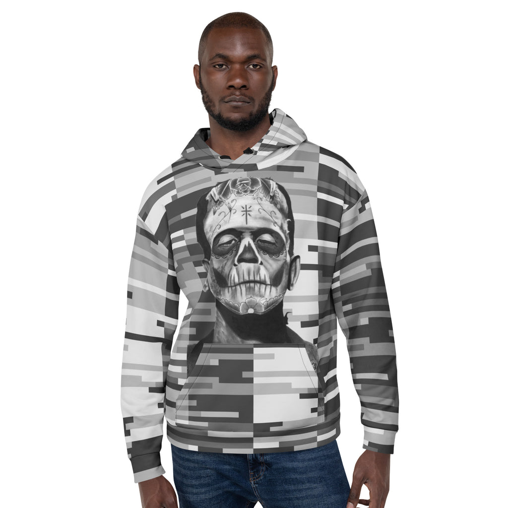 Muerto Frank - All Over Print - Unisex Pullover Hoodie - Black and White Art - Monochrome