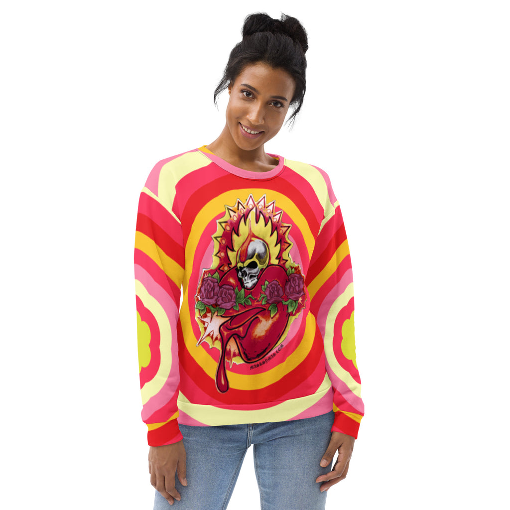 Sunny Flower Bleeding Heart Skull  - All Over Print - Eco Friendly Unisex Sweatshirt