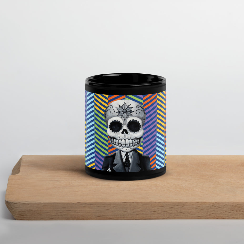 B&W Tuxedo Skeleton Rainbow Abstract -  11oz Black Glossy Mug