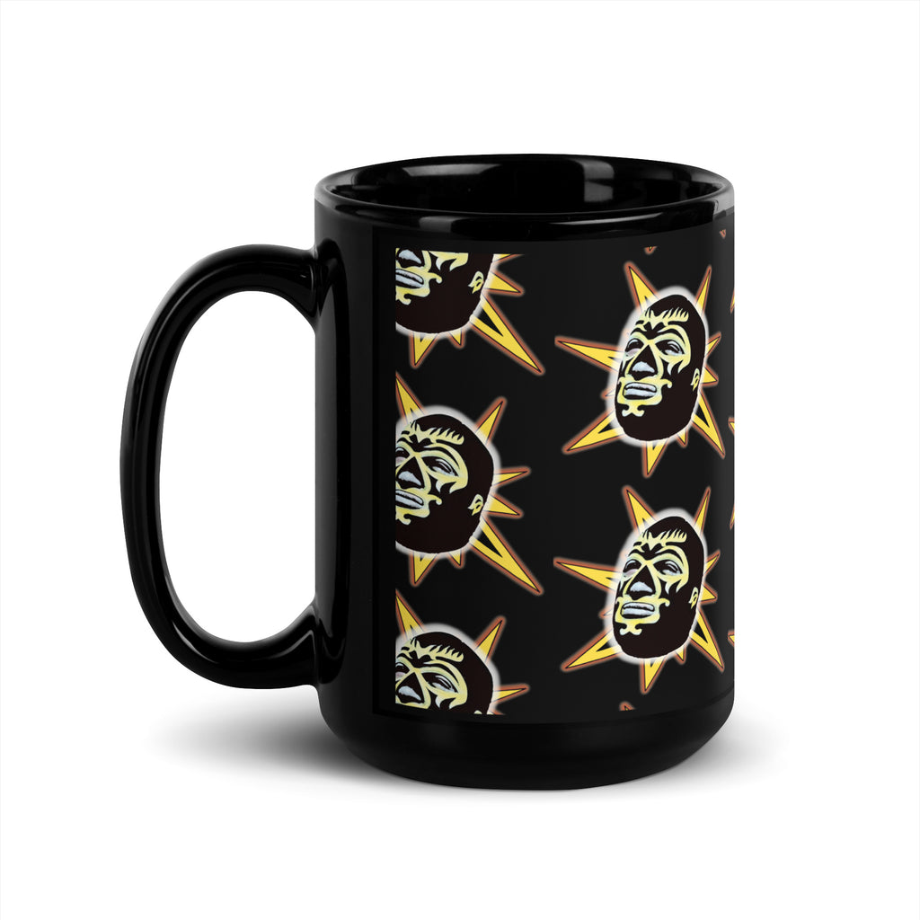 Star Wrestler - Luchador - Patterned Black Glossy Mug - 2 Size Options