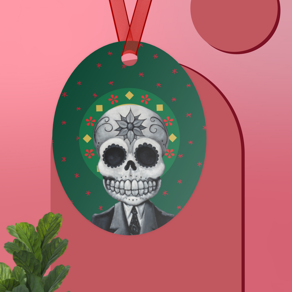 Tuxedo Skull - Holiday Celebration Double-sided Metal Ornament - Oval Shape