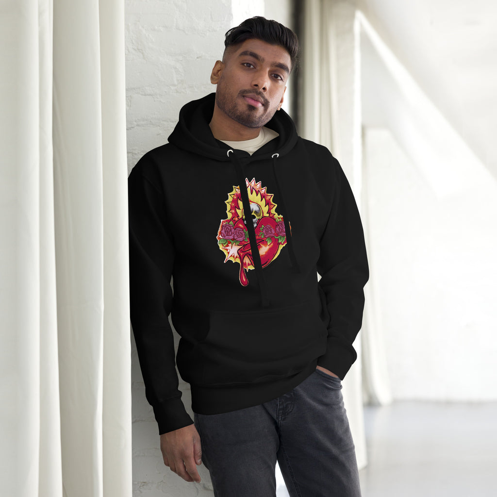 Flaming Heart - Front Print - Premium Unisex Pullover Hoodie