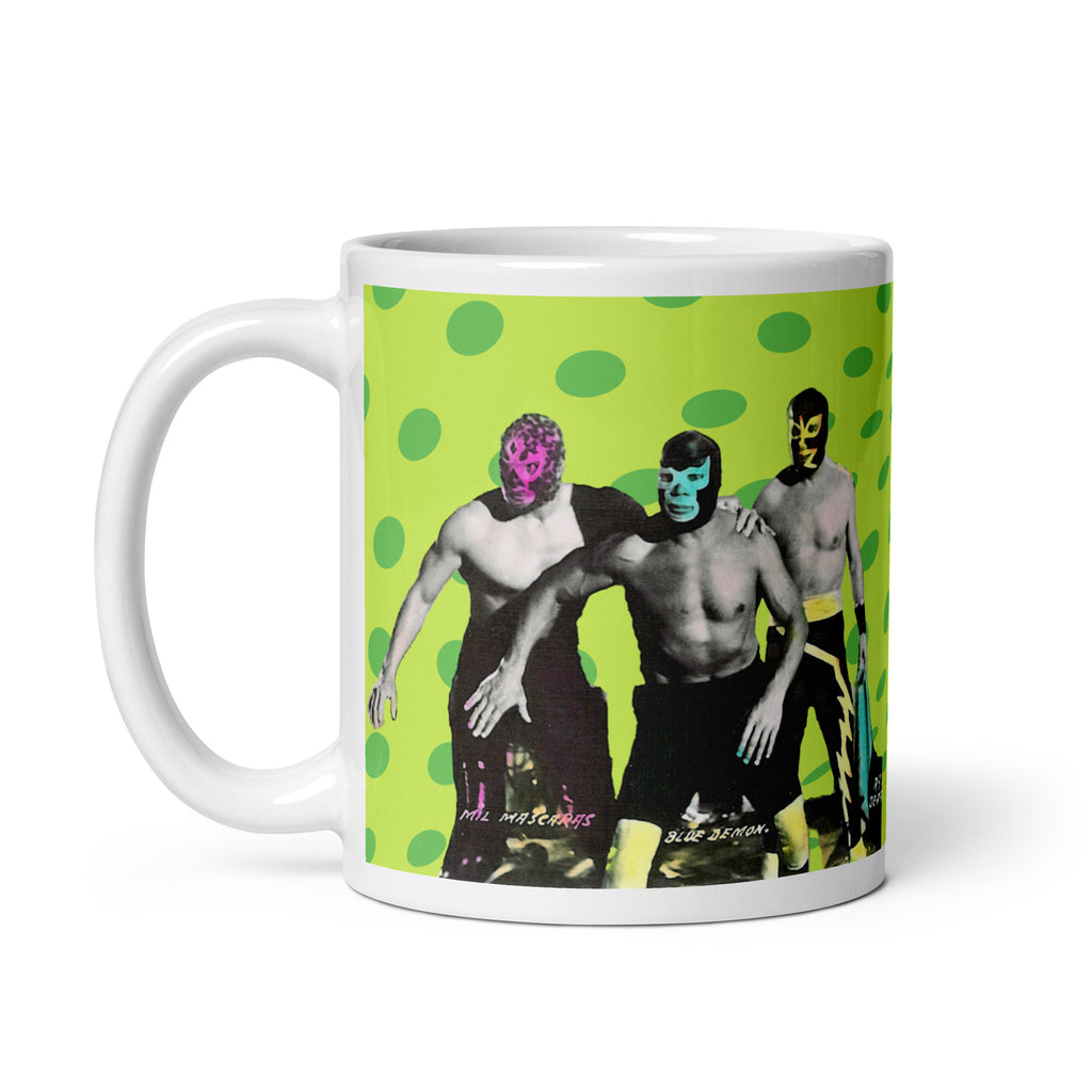 3 Wrestlers Green Polka Dot - 11oz White Glossy Mug