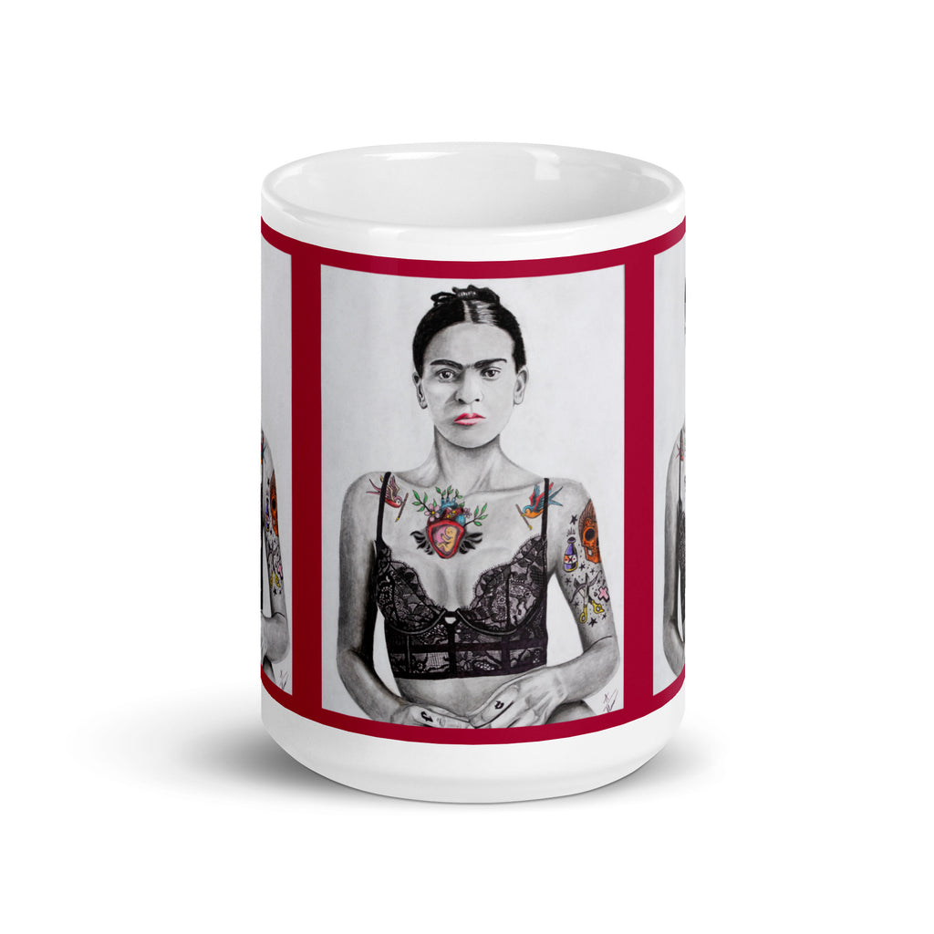Tattoed Frida - 15 oz White Glossy Mug