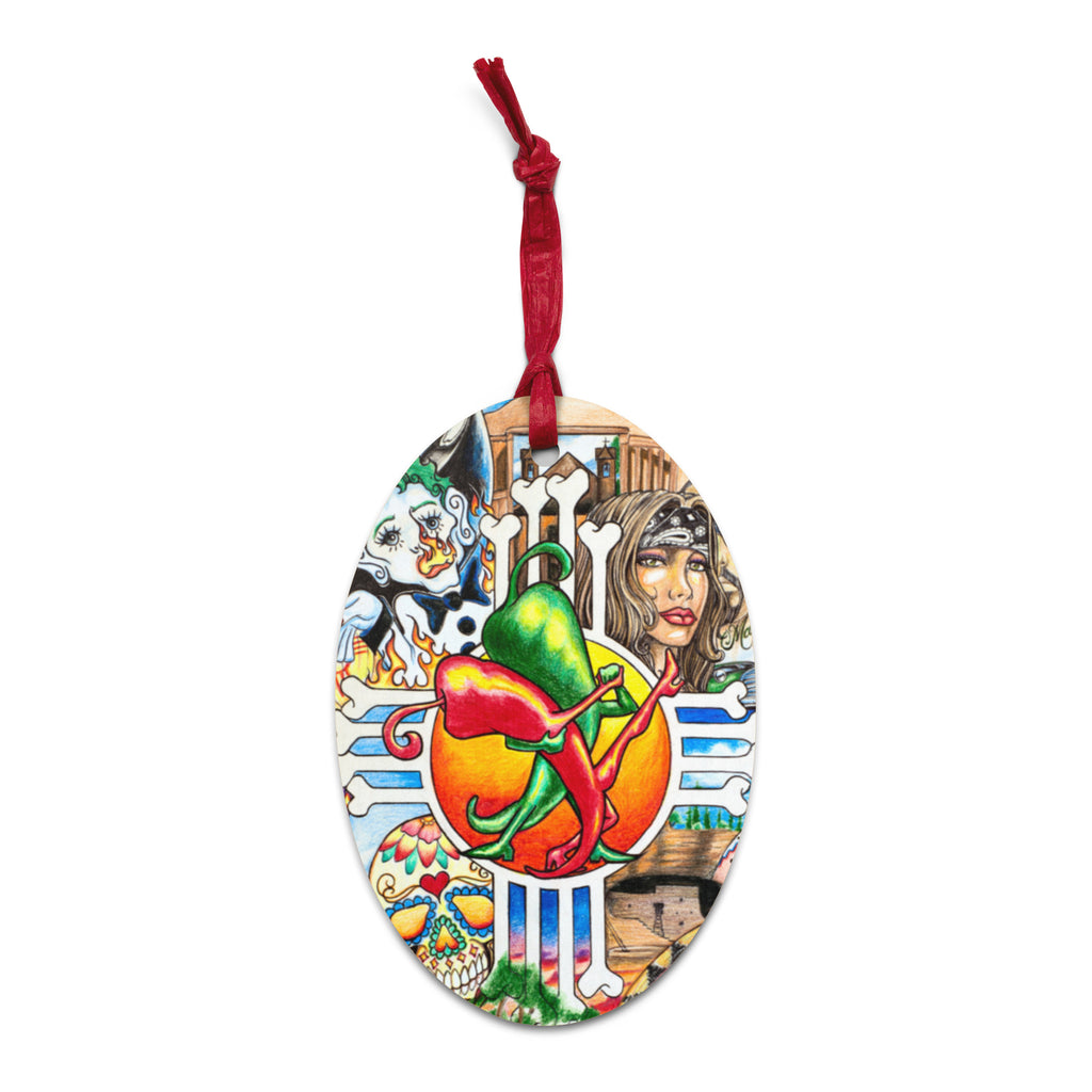 Spotted Horse - Zia Chili Oval - Magnetic Wooden Christmas