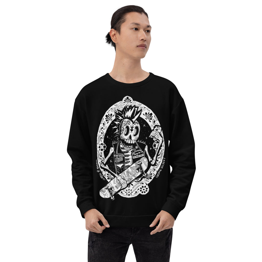 Rockera Black All-Over Print Recycled Unisex Sweatshirt