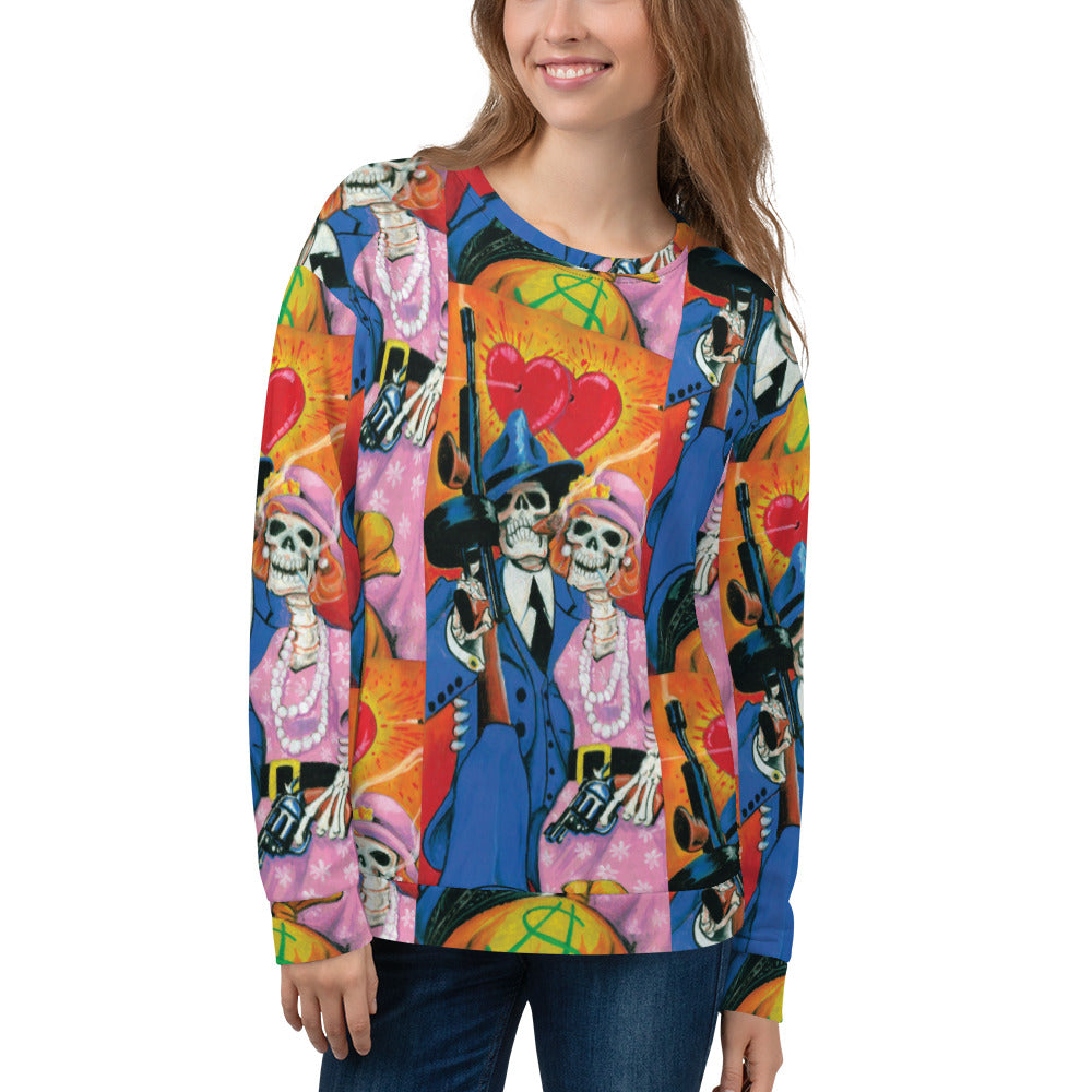Bonnie and Clyde Pattern All-Over Print Recycled Unisex Sweatshirt